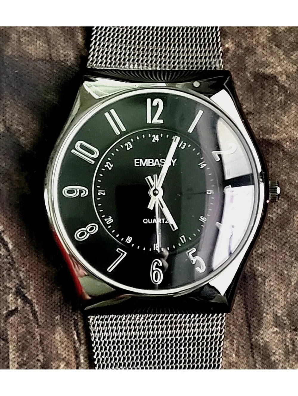 Rare Vintage Gruen Embassy Blk Chrome Mens Watch New In Box